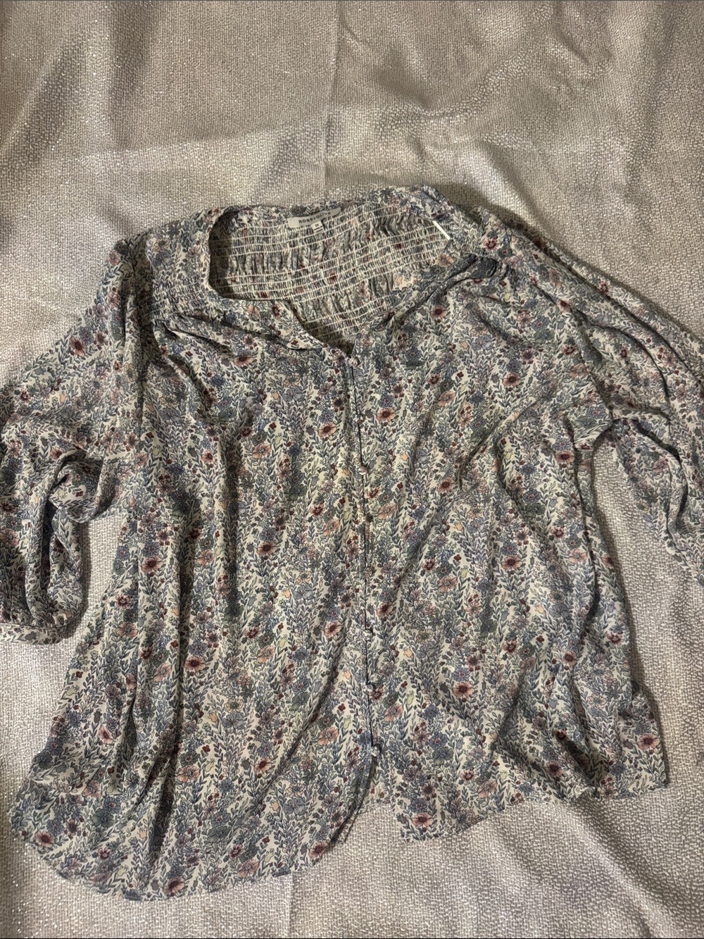 Rose & Olive Floral Scoop-Neck Button Cardigan in Blue and Rose